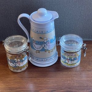 Vintage Ribbon Geese on Parade Thermal Carafe and Two Canisters lot